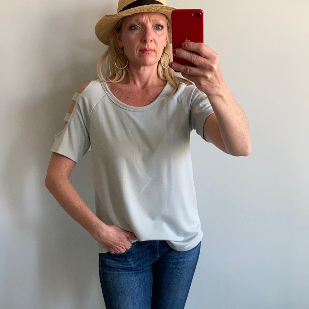 Seafoam Color, Cold Shoulder Top - Picture 2 of 6